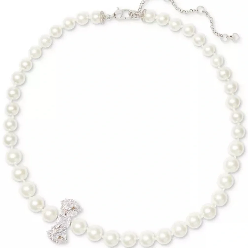 $148 Kate Spade Wrapped in a Bow Crystal  Bow Imitation Pearl Strand Necklace